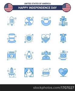 Big Pack of 16 USA Happy Independence Day USA Vector Blues and Editable Symbols of american  hat  cap  cap  church Editable USA Day Vector Design Elements