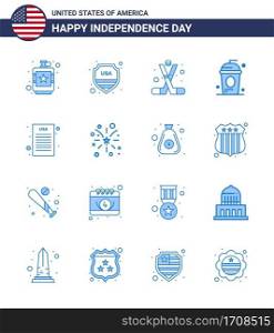 Big Pack of 16 USA Happy Independence Day USA Vector Blues and Editable Symbols of holiday  cole  usa  cake  american Editable USA Day Vector Design Elements