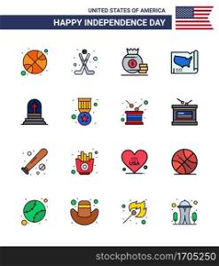 Big Pack of 16 USA Happy Independence Day USA Vector Flat Filled Lines and Editable Symbols of grave  usa  dollar  united  map Editable USA Day Vector Design Elements
