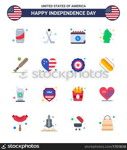 Big Pack of 16 USA Happy Independence Day USA Vector Flats and Editable Symbols of baseball; desert; american; plant; cactus Editable USA Day Vector Design Elements