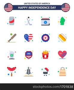 Big Pack of 16 USA Happy Independence Day USA Vector Flats and Editable Symbols of baseball; desert; american; plant; cactus Editable USA Day Vector Design Elements