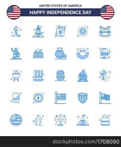 Big Pack of 25 USA Happy Independence Day USA Vector Blues and Editable Symbols of badge  celebration  usa  bird  wedding Editable USA Day Vector Design Elements