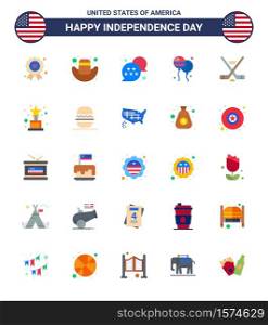Big Pack of 25 USA Happy Independence Day USA Vector Flats and Editable Symbols of sport; hokey; usa; american; bloons Editable USA Day Vector Design Elements