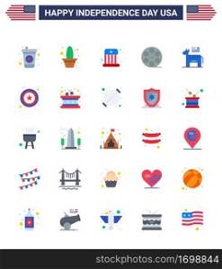 Big Pack of 25 USA Happy Independence Day USA Vector Flats and Editable Symbols of political  donkey  entertainment  american  play Editable USA Day Vector Design Elements
