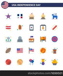 Big Pack of 25 USA Happy Independence Day USA Vector Flats and Editable Symbols of food; political; cake; american; thanksgiving Editable USA Day Vector Design Elements