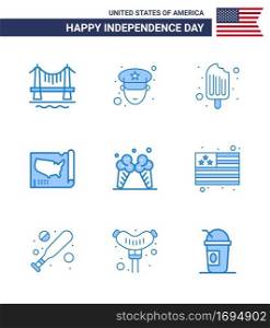 Big Pack of 9 USA Happy Independence Day USA Vector Blues and Editable Symbols of cream  icecream  cream  usa  states Editable USA Day Vector Design Elements