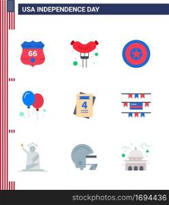Big Pack of 9 USA Happy Independence Day USA Vector Flats and Editable Symbols of wedding  invitation  independece  party  celebrate Editable USA Day Vector Design Elements