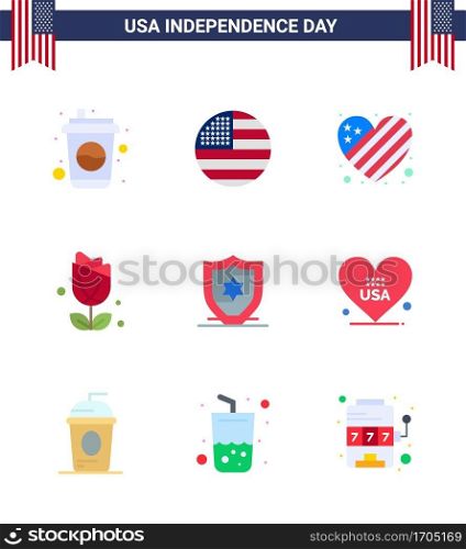 Big Pack of 9 USA Happy Independence Day USA Vector Flats and Editable Symbols of protection; plent; american; usa; flower Editable USA Day Vector Design Elements