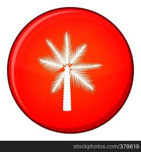 Big palm tree icon in red circle isolated on white background vector illustration. Big palm tree icon, flat style
