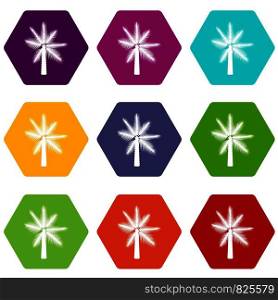 Big palm tree icon set many color hexahedron isolated on white vector illustration. Big palm tree icon set color hexahedron