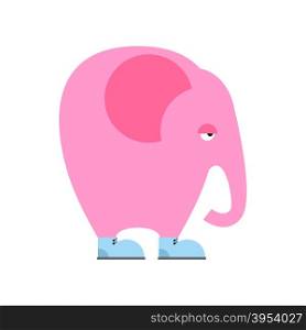Big pink elephant in shoes. Sad animal with trunk and big ears. Fantastic romantic beast&#xA;