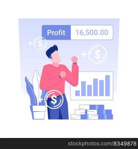 Big profit isolated concept vector illustration. Happy businessman getting big gain from hedge fund, startup strategy, investment process, raising money, profit growth vector concept.. Big profit isolated concept vector illustration.