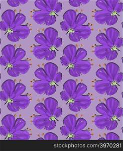 Big purple flower on solid purple.Hand drawn with ink and colored with marker brush seamless background.Creative hand made brushed design.