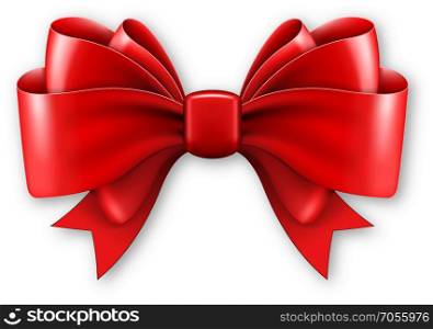 Big red bow on white background. Vector illustration. Big red bow