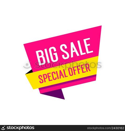 Big sale and special offer lettering on origami speech bubble. Inscription can be used for leaflets, posters, banners.