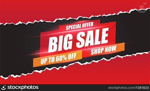 Big Sale banner speed light layout on red background with discount percents off. Template design for list, page, mockup brochure style, banner, idea, cover, booklet, print, flyer and book.