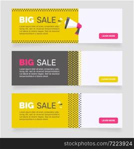 Big sale horizontal web banner design template. Vector flyer with text space. Advertising placard with customized copyspace. Promotional printable poster for advertising. Graphic layout. Big sale horizontal web banner design template