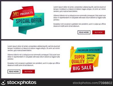 Big sale, mega discount and hot price advertising phrases banner set with text. Special exclusive offer landing page sample for shops and stores e-commerce.. Big Sale Mega Discount and Hot Price Page Sample