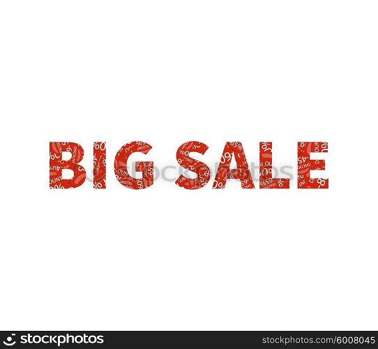 Big sale offer text on white background. Text with percents. Sale text. Percent with numbers. Red text big sale. Discount text. Sale labels background, end-of-season sale, discount tags percent text