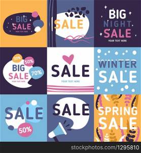 Big Sale. Shopping. Special Offer. Set of Flat Design Concepts for Web Banners and Promotional Materials for sale, winter sale, night sale. Big Sale. Shopping. Special Offer. Set of Flat Design Concepts