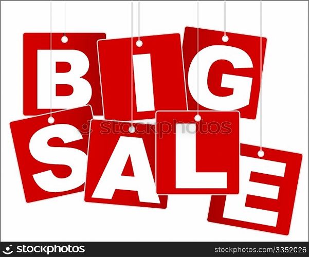 Big Sale Sign - Hanging White Letters on Red Background