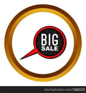 Big sale sign vector icon in golden circle, cartoon style isolated on white background. Big sale sign vector icon
