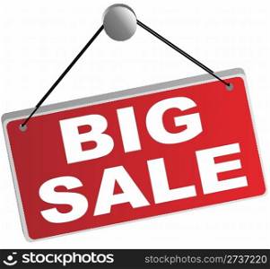 Big Sale Sign - White Letters on Red Background - Isolated on White