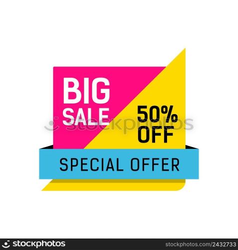 Big sale, special offer and fifty percent off lettering. Inscription can be used for leaflets, posters, banners