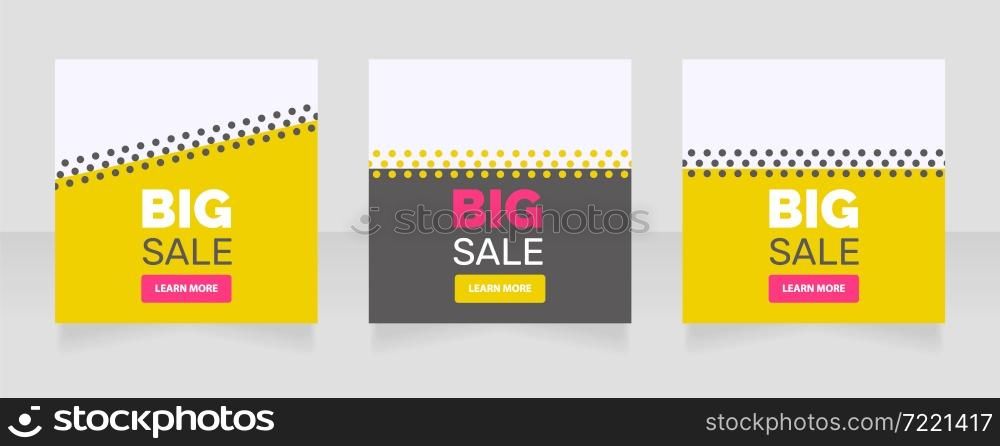 Big sale square web banner design template. Vector flyer with text space. Advertising placard with customized copyspace. Promotional printable poster for advertising. Graphic layout. Big sale square web banner design template