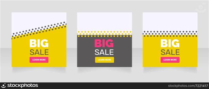 Big sale square web banner design template. Vector flyer with text space. Advertising placard with customized copyspace. Promotional printable poster for advertising. Graphic layout. Big sale square web banner design template