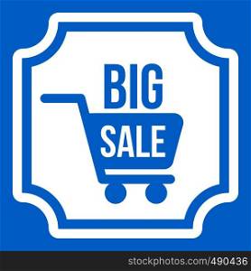 Big sale sticker icon white isolated on blue background vector illustration. Big sale sticker icon white