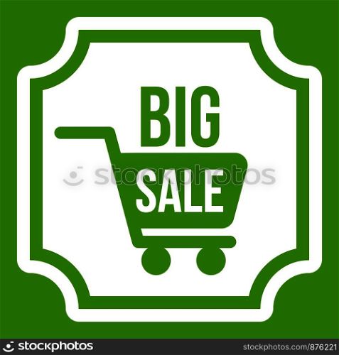 Big sale sticker icon white isolated on green background. Vector illustration. Big sale sticker icon green