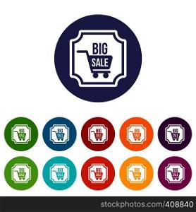 Big sale sticker set icons in different colors isolated on white background. Big sale sticker set icons