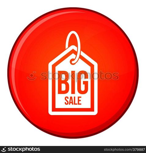 Big sale tag icon in red circle isolated on white background vector illustration. Big sale tag icon, flat style