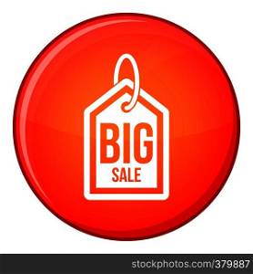 Big sale tag icon in red circle isolated on white background vector illustration. Big sale tag icon, flat style
