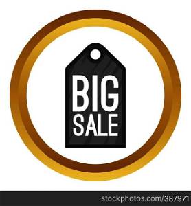 Big sale tag vector icon in golden circle, cartoon style isolated on white background. Big sale tag vector icon