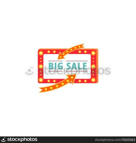 Big sale vector advert board sign illustration. Shopping discount. Commercial billboard mockup design with copy space. Red vintage frame isolated object on white background. Announcement banner. Big sale vector advert board sign illustration