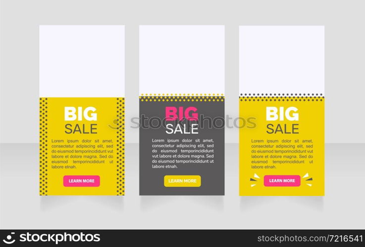 Big sale vertical web banner design template. Vector flyer with text space. Advertising placard with customized copyspace. Promotional printable poster for advertising. Graphic layout. Big sale vertical web banner design template