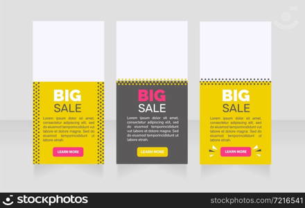 Big sale vertical web banner design template. Vector flyer with text space. Advertising placard with customized copyspace. Promotional printable poster for advertising. Graphic layout. Big sale vertical web banner design template