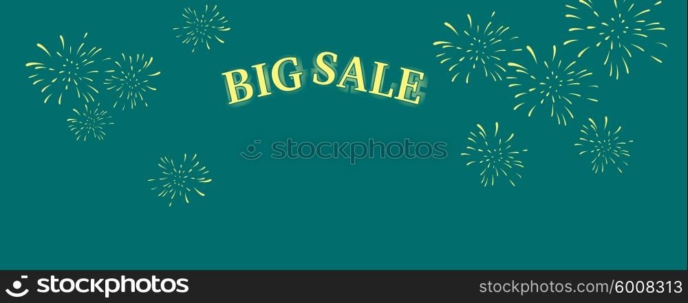 Big sale word salute. Big sale decorated with fireworks. Mega sale poster, banner or flyer. Big sale firework and offer promotion, retail shopping. Super sale banner. Sale poster vector isolated