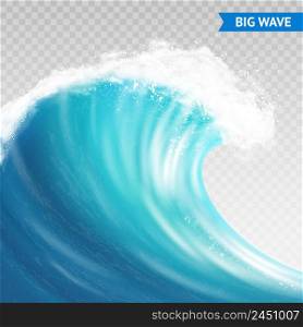 Big sea or ocean wave with spray, foam on crest and reflection on transparent background vector illustration. Big Wave On Transparent Background