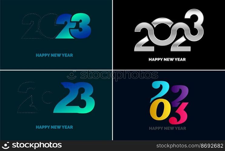 Big set 2023 Happy New Year black logo text design. 20 23 number design template. Collection of symbols of 2023 Happy New Year