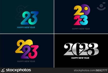 Big set 2023 Happy New Year black logo text design. 20 23 number design template. Collection of symbols of 2023 Happy New Year