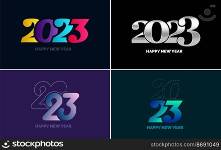 Big Set of 2023 Happy New Year logo text design. 2023 number design template. Collection of 2023 Happy New Year symbols