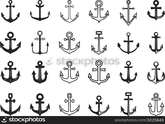 Big set of anchor icons. Design element for logo, label, emblem, sign. Vector illustration