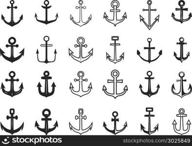 Big set of anchor icons. Design element for logo, label, emblem, sign. Vector illustration