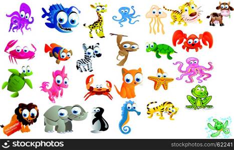 big set of animals cartoon