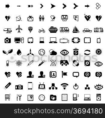 Big set of black web icons isolated on white. Vector