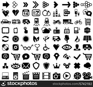 Big set of black web icons isolated on white. Vector