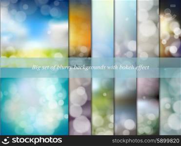 Big set of blurry backgrounds with bokeh effect. Abstract vector illustration.. Big set of blurry backgrounds with bokeh effect. Abstract vector illustration